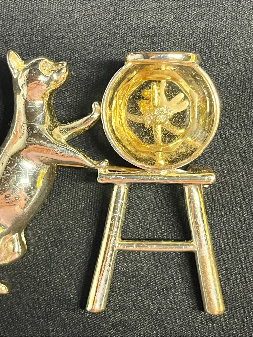 Vintage Cat Brooch Set - Cat & Mouse, Can & Fishbowl brooches pins